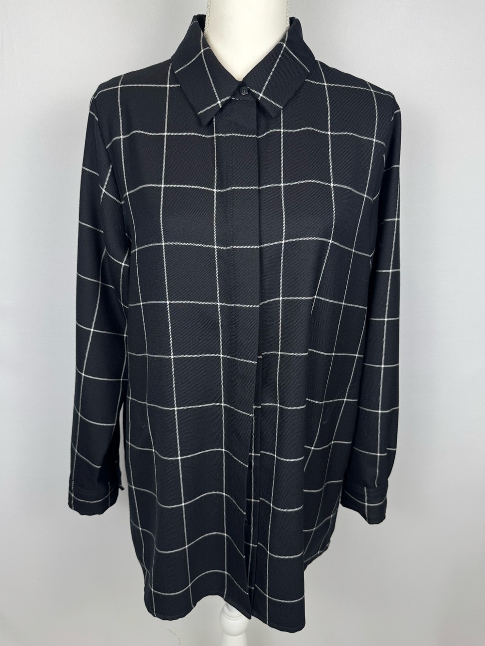 Pendleton Women’s Black Windowpane Long Sleeve Shirtdress Tunic Wool Pockets LP